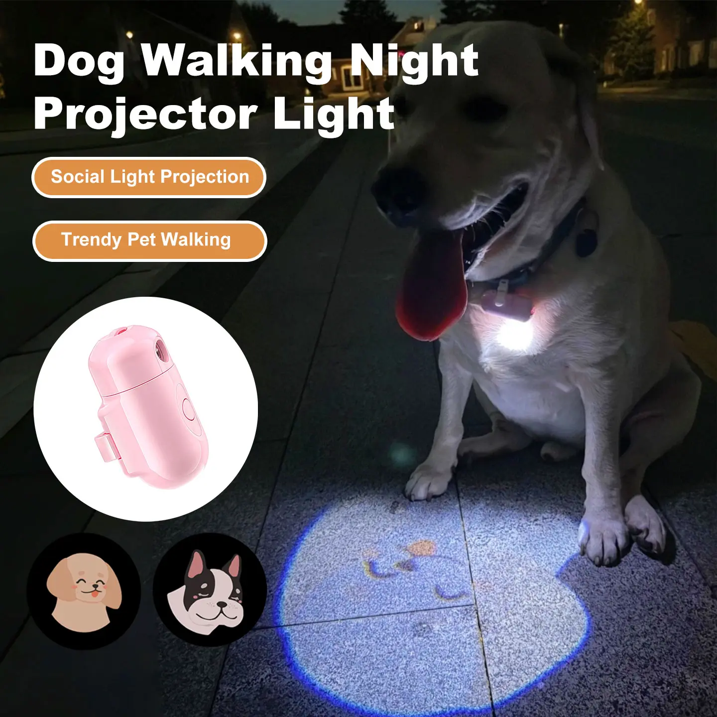 Dog Walking Night Projector Light Collar Charm - 160° Rotatable Spotlight, Universal Clip & Strap, 25-Day Battery Life, Cute Designs, Fun Patterns, Ground Projections, Head Turners for All Sizes Dogs
