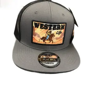 Western Life Gorra with Logo Gray and Black Flat Bill Hat HR318