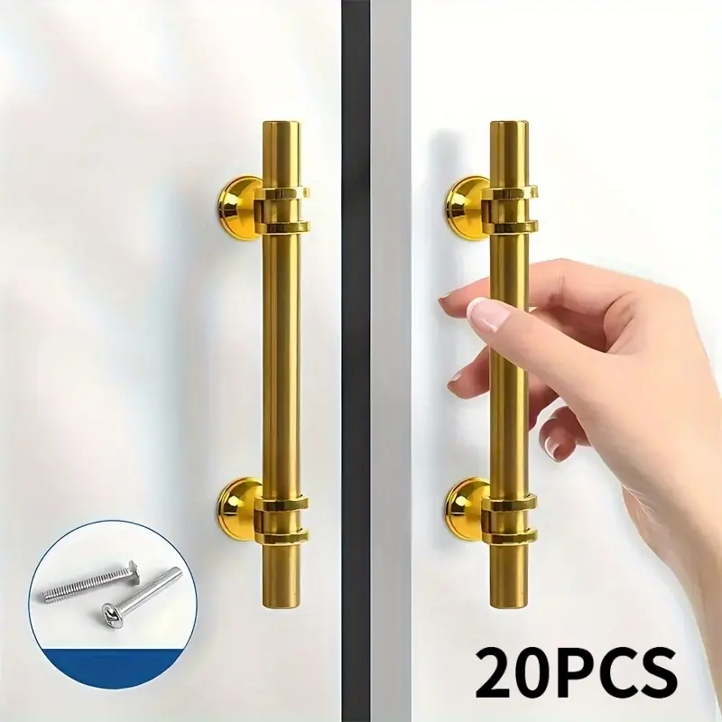 20pcs Polished Stainless Steel Gold Cabinet Handles - Modern Minimalist Door Handles Interior with Installation Screws, Suitable for Kitchen Cabinets, Wardrob, Wardrobes