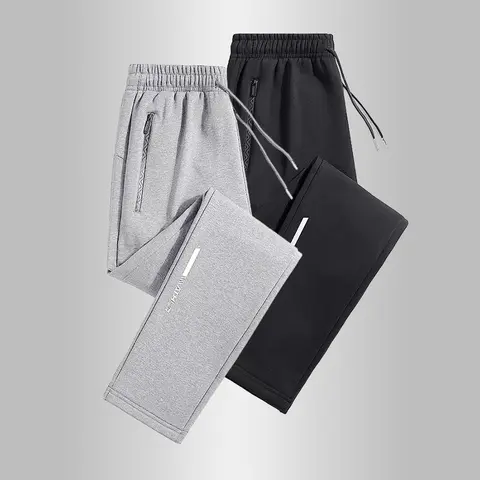 Men's 2-Pack Fitted Lightweight Straight-Leg Joggers - Men's Clothing with Zip-Safe Pockets, Drawstring Waistband, Polyester Fabric - Casual Sports, Street Style Pants for Spring/Fall Homewear