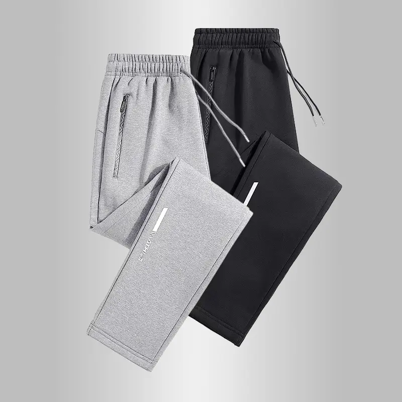 Men's 2-Pack Fitted Cut Lightweight Straight-Leg Joggers - Polyester Clothes with Zipper Pockets, Drawstring Waistband - Casual Sports, Street Style, Casual Athletic Pants for Spring/Fall Homewear