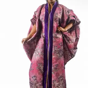 brocade bubu with aso oke neckline has inner belt for waist adjustment and came with matching head scarf