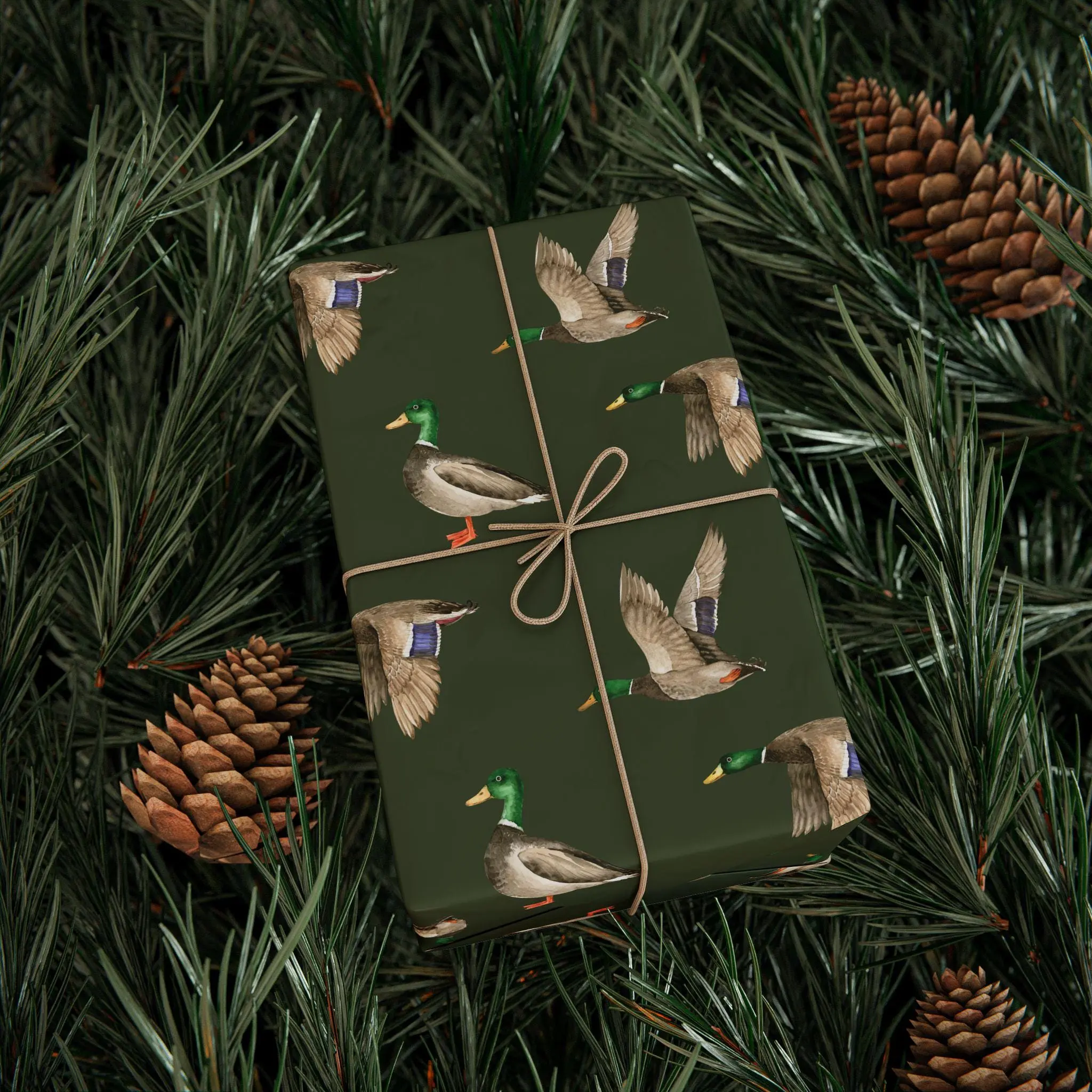 Mallard Duck Wrapping Paper, Watercolor Duck Hunting Gift Wrap for Men, Outdoor Hunter Birthday Gift Wrap, Nature Christmas Wrapping Paper