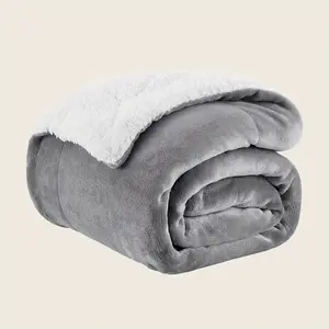 1pc Ultra-Soft Dual-Sided Sherpa Throw - Thickened Plush Blanket, Light Gray, All-Season Comfort Flannel Blanket , Machine Washable Quilted Polyester Winter Bedding, Plush Polyester, Fleece Blanket, Ideal Luxury Bedding & Rustic Style Decor, Warm Blanket
