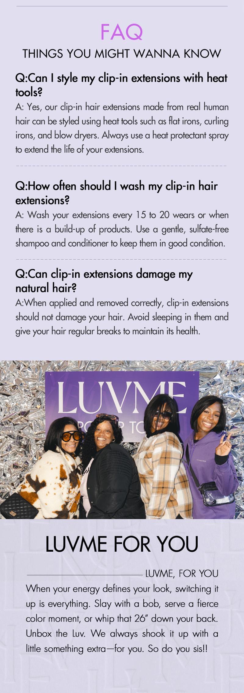 LUVME 100% Virgin Human Hair Extensions Seamless & Invisible Edge Straight, Body Wave, Kinky Curly, Yaki Straight, Messy Burmese Curl Clip-In