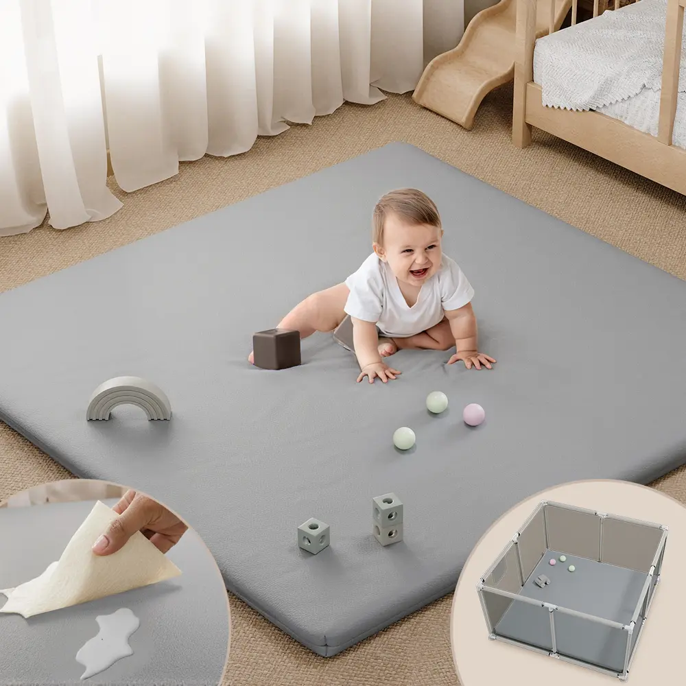 Baby Play Mat, Vegan Leather Baby Floor Mat Playpen Mat, Thicken Soft Crawling Mat for Infant, Wipe-Clean, 50"x 50", Mother's Day Gift