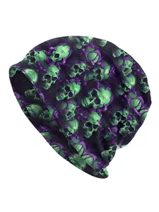 Hat 3D Skulls Macabre Green Purple Seamless Pattern Fashion Caps For Men Women Skullies Beanies Ski Caps Soft Bonnet Hats