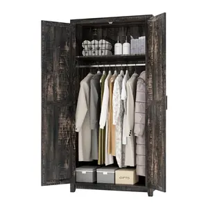 AMERLIFE 71" Farmhouse Armoire Wardrobe Closet with 2 Barn Doors, Storage Cabinet with Hanging Rod & Shelf, Versatile Clothing Storage