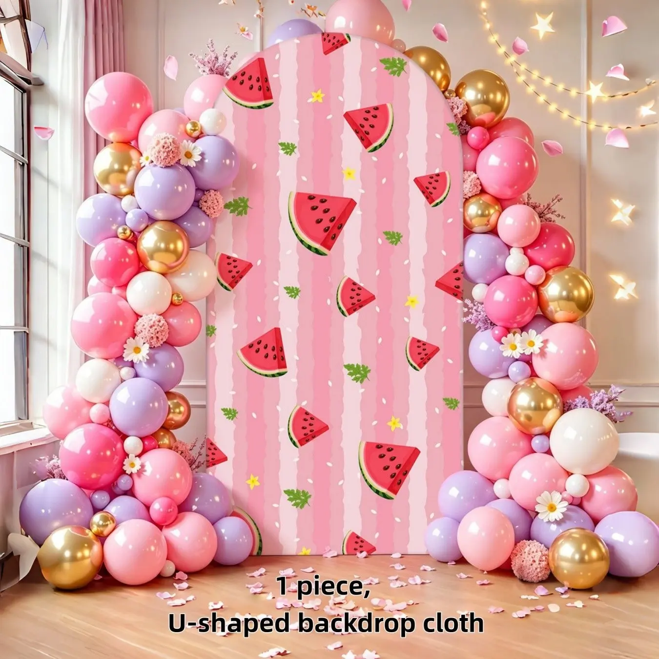 80cmx180cm U-Shaped Background Cloth, Elastic Party Decoration, Cherry Watermelon Donut Strawberry Stripes, Wedding Birthday Baby Shower Arch Cover
