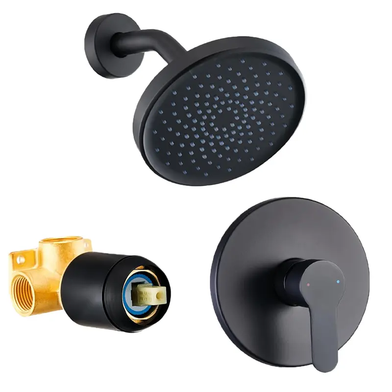 ATSHOWER Shower Faucet Set with Mixing Valve Black Shower Trim Kit with 6'' ABS Rain Showerhead, Matte Black 6-Inch Shower Faucet Set, Single Handle High Pressure Rainfall Shower Head Bathroom One Function Shower System Shower Fixtures