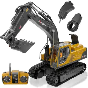 3 in 1 te Control Excavator Toy 14 Channel RC Excavator Toy for Boys 3-12 with Bucket/Claw/Drill 2.4GHz Full Functional Construction Vehicles Toys Gift for 6 7 8 9 10 Years Old Kids Boys