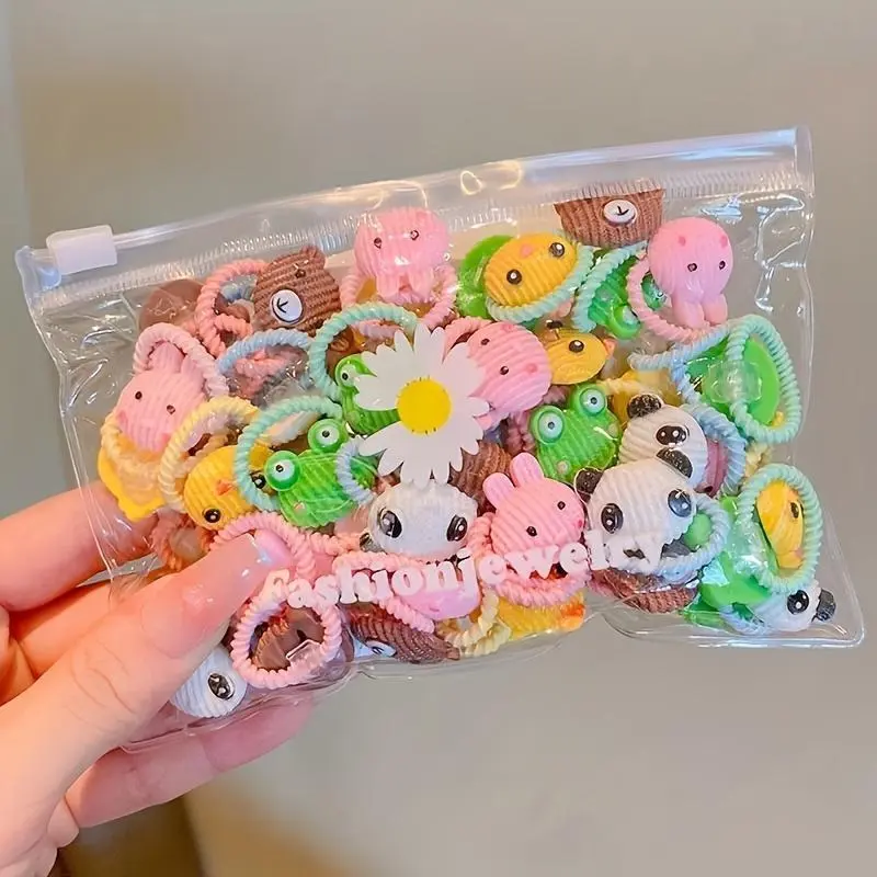 50pcs of Cute Cartoon Thumb Hair Ties - Non-Damaging, Elastic Rubber Bands for Styling - Plastic Material, Casual Style 50pcs of Cute Cartoon Thumb Hair Ties - Non-Damaging, Elastic Rubber Bands for Styling - Plastic Material, Casual Style