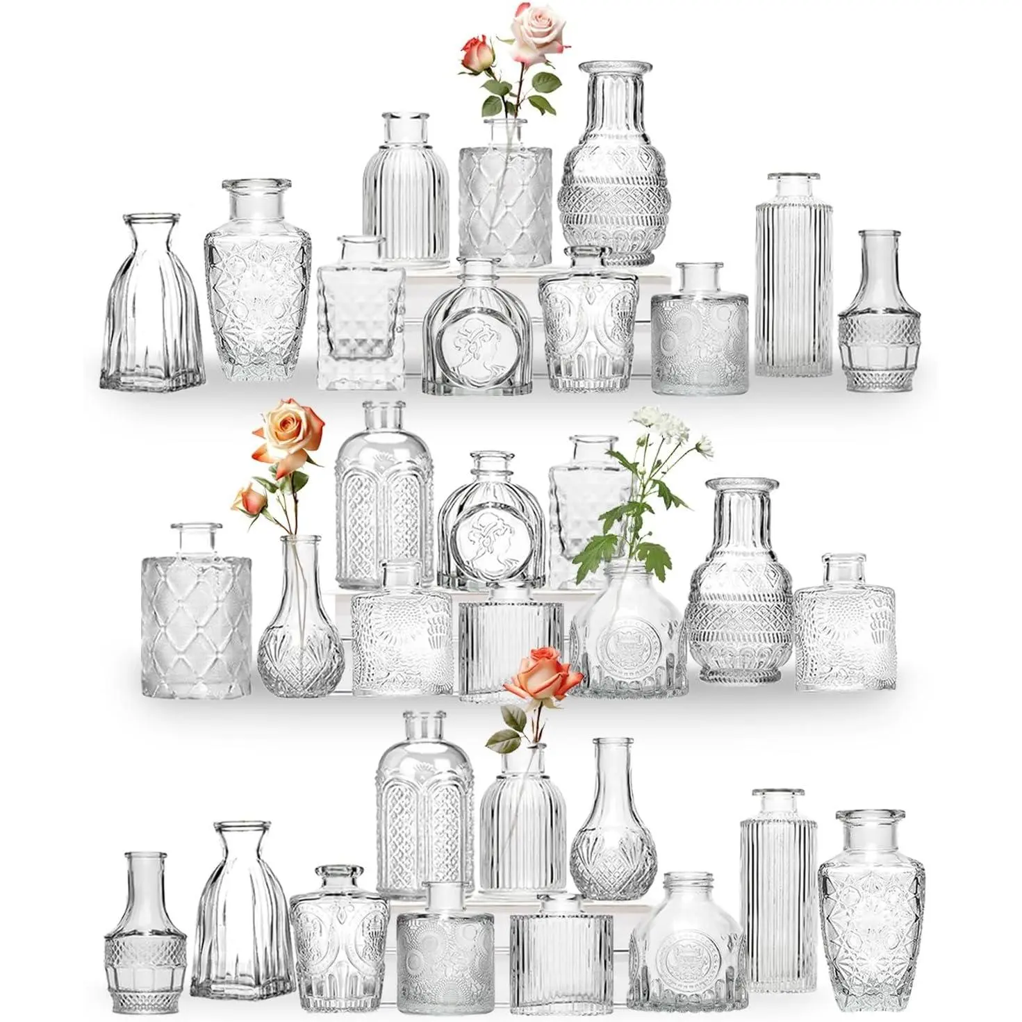 Mini Bud Vases Set of 32 As Wedding Centerpieces for Tables,Clear Bud Vases ,Small Flower Vases Suitable for Birthday Party,Anniversary,Wedding Reception, Shower (Clear, 32 count)