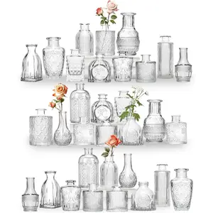 Mini Bud Vases Set of 32 As Wedding Centerpieces for Tables,Clear Bud Vases ,Small Flower Vases Suitable for Birthday Party,Anniversary,Wedding Reception, Shower (Clear, 32 count)