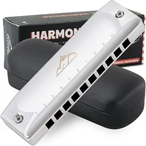 10 Holes -metal Professional Harmonica Diatonic Mouth Organ Harmonica for Adults Key of C for Beginners and Students