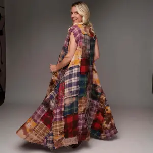 Patchwork Duster - Oversized Casual Dress for Women, Button Front, Colorful Plaid Pattern, Comfortable Summer Wear