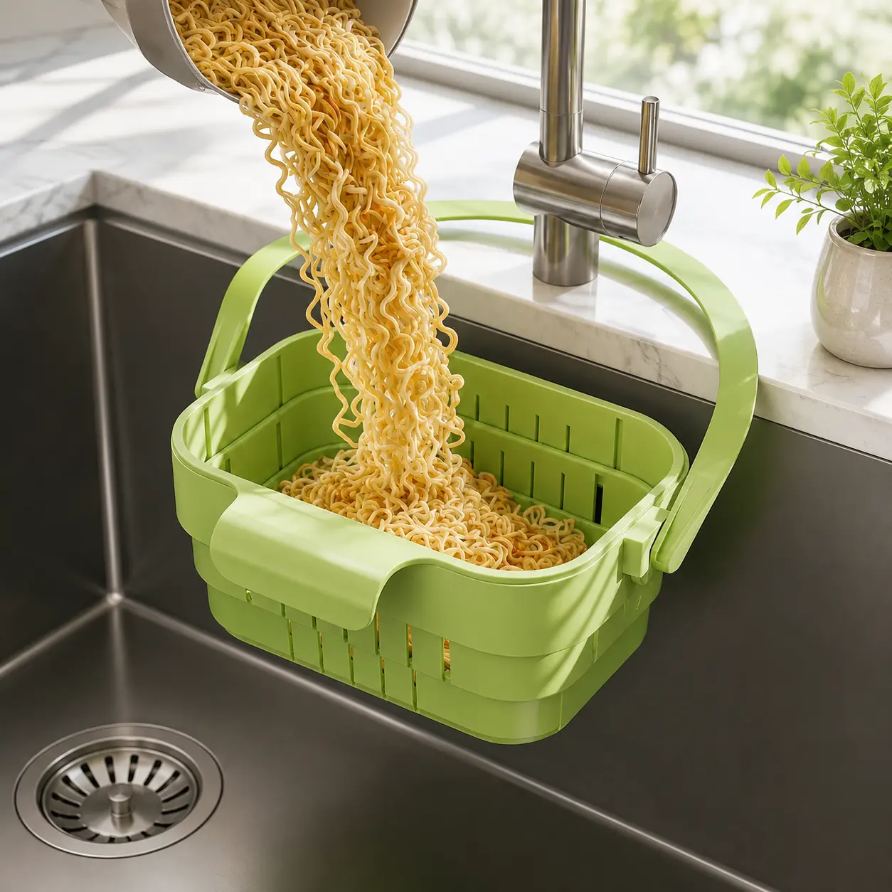 Square 3-Layer Foldable Hanging Drain Basket for Home Supplies - Compact Kitchen Strainer, Space-Saving Rack, Easy-Clean Organizer, Tool-Free Installation, Hands-Free Hygienic Design, Anti-Clog System, Sink Organization Solution with Open Drain Holes, Hig