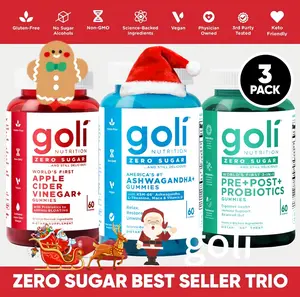 Zero Sugar Trio Gummies | 3-in-1 Pre Post Probiotic + Apple Cider Vinegar with Vitamin B12, Ashwagandha, L-Theanine & Vitamin D | Gluten-Free, Vegan, Non-GMO, Gelatin-Free
