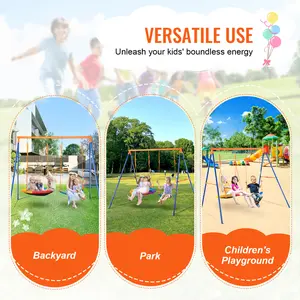 VEVOR  Swing Sets for Backyard, 440lbs Load Capacity Swing Set, with 1 Saucer Swing Seat, 1 Belt Swing Seat, Heavy Duty A-Frame Metal Swing Stand and Adjustable Rope, Swingset Outdoor for Kids