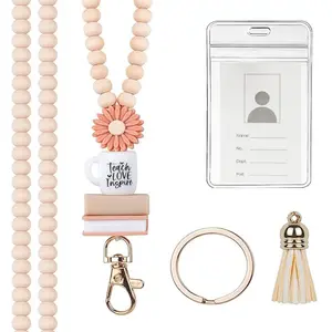 Boho Style Wooden Beads Tassel Keychain Lanyard, Minimalist Design Keychain, 1 Count Detachable Keychain for Teacher's Work Permit, Work Tag, Office Stationery & Supplies for Outdoor School