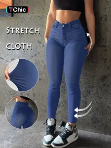 GILIPUR Y2K Women's solid color button-down High Waist skinny jeans Elastic Comfortable Washed Denim Jeans, Trendy Fashion Multi-Color New Arrival Long Trousers T-Chic