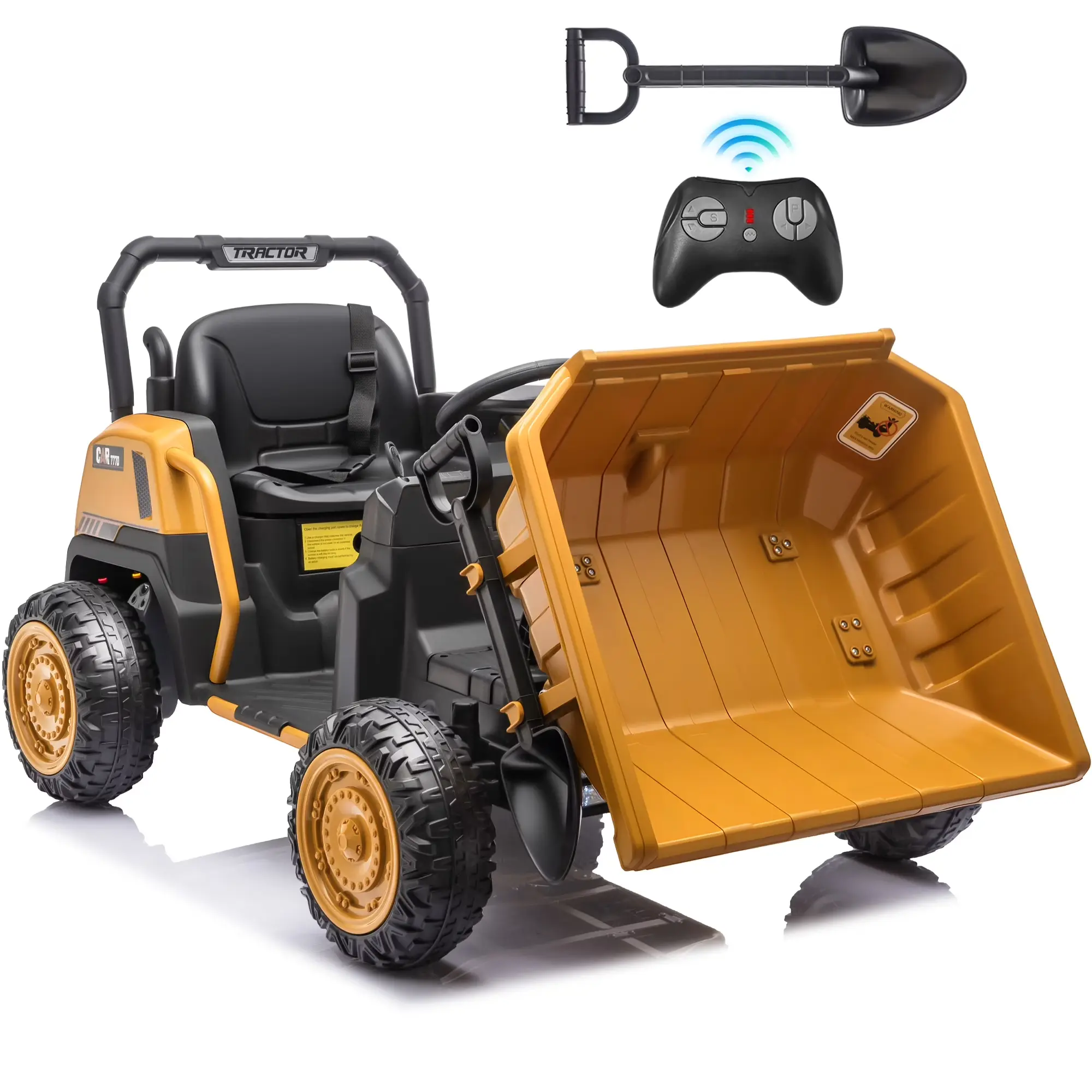 JOYRACER 24V Kids Ride On Dump Truck, Dual 200W Motors, Metal Frame, Dump Bed with Safety Lock, Outdoor Toy Car w/Remote Control, Bluetooth, Dump Bed, Shovel, Power Truck for Toddlers, Gift for Boys and Girls Aged 3-8