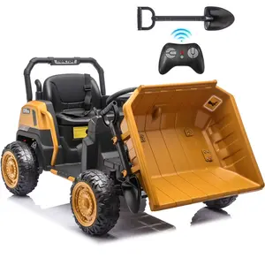 JOYRACER 24V Kids Ride On Dump Truck, Dual 200W Motors, Metal Frame, Dump Bed with Safety Lock, Outdoor Toy Car w/Remote Control, Bluetooth, Dump Bed, Shovel, Power Truck for Toddlers, Gift for Boys and Girls Aged 3-8