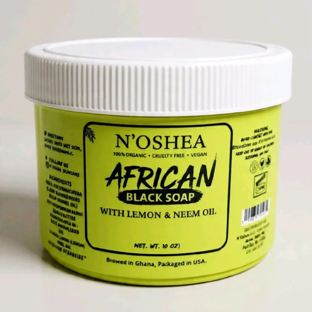 N'OSHEA Travel Size African Black Soap Paste Infused with Lemon & Neem Oil 100% Organic Cruelty Free Vegan 10 oz for Soft Radiant Skin