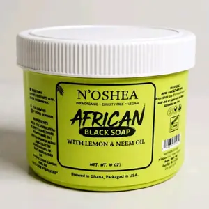 N'OSHEA Travel Size African Black Soap Paste Infused with Lemon & Neem Oil 100% Organic Cruelty Free Vegan 10 oz for Soft Radiant Skin