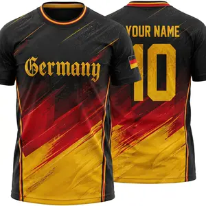 Custom Germany Soccer Jersey with Name Number, Personalized Germany Football Shirt, Black Red Gold Deutschland Tee, Germany Flag Jersey, Customizer Germany Fan Gear, Graphic Print Germany Outfit, DE, GER Country Soccer Top