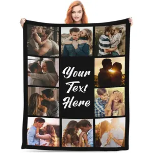 Custom Blanket with Photo Customize Throw Blankets with Picture Text Multi-Color Gifts for Mom Dad Couple Lightweight Blanket for Queen Size Bed