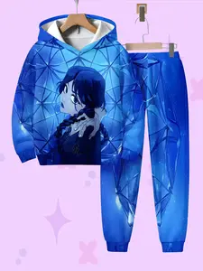 Wednesday Girls Hoodie Set, 3D Cartoon Print Pullover Sweatshirt, Casual Long Sleeve Halloween Fashion