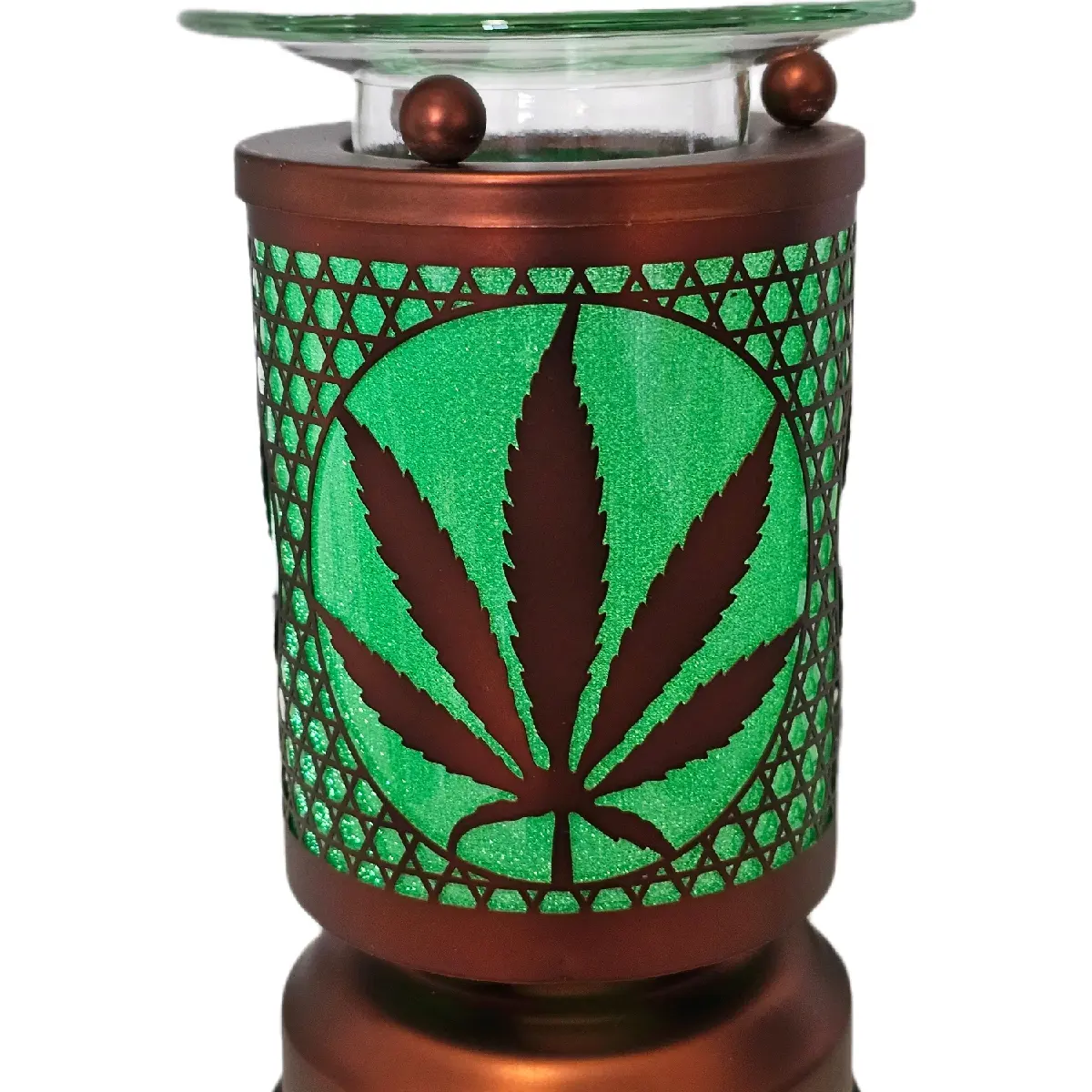 Green Leaf Touch Bronze Aroma Burner - Home Fragrance Oil Warmer, Tart Warmer - Home Decor Interior Decoration Accessories Gift