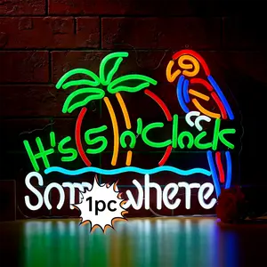 Its 5 00 O'clock Some Where Parrot Neon Sign for Wall Decor Palm Tree Sun LED Man Cave Bar Beer Garage Neon Light USB Powered Neon Art Signs