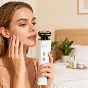 Home RF beauty device - Facial lifting and firming massager - Microcurrent V face instrument - Warm sensation facial cleansing introduction - Red and blue light phototherapy for skin rejuvenation - Vibration massage to reduce fine lines - Neck de-swelling