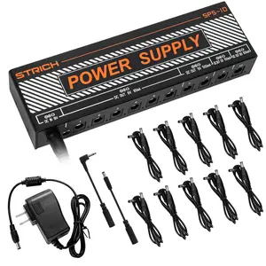 STRICH Guitar Pedal Power Supply SPS-10, 10 Isolated DC Outputs (9V/12V/18V), 100-500mA, Short Circuit Protection, Noise Reduction Design Aluminium