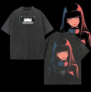Hinata Hyuga - Anime Double Printed Vintage Washed Tee Tanktop Unisex Anime Manga Washed Cotton T-shirt Gift For Anime Fan graphic 90s Top Men Unisex Vintage Heavyweight Crew Neck T-shirt Casual Shirt Gift