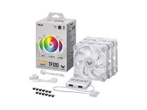 ASUS TUF GAMING TF120 ARGB WHITE EDITION Chassis Fan 3-Pin Customizable LEDs Blade, Advanced Fluid Dynamic Bearing, 120mm PWM Control, Anti-vibration Pads, Double-layer LED Array for Computer Case & Liquid Radiator Bundled with ARGB Control