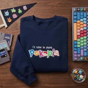 Pokopia Embroidered Sweatshirt, I'd Rather Be Playing Shirt, Cute Gamer Gift, Anime Inspired Sweatshirt, Unisex Hoodie Gift for Her Him