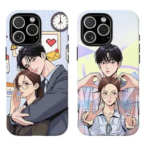 Pixel Art Office Couple Cover | Whimsical K-Drama Vibe , For iPhone 11 12 13 14 15 16 17 Pro Max For Samsung S26 S25 S24 S23 S22-Gift For Her/Him/Anime lovers
