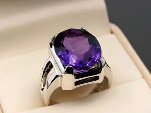 14 Carat Oval Cut Dark Purple Created Amethyst Women Solitaire Ring Sterling Silver 925 Handmade Elegant Ring