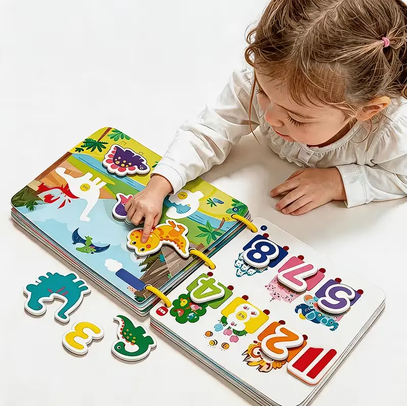 4pack Interactive Quiet Book with Reusable Stickers,Enriching with Numbers,Fruits,Animals, Traffic,Colors,Shapes,Cognition Skill Building,Creative Drawing Activity,ldeal Halloween Christmas Gift