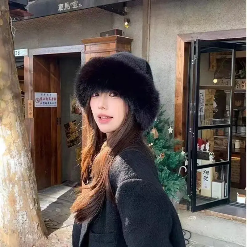 omens Winter Faux Fur Bucket Hat, 2025 New Warm Plush Fluffy Furry Mink Hats Thick Fisherman Cap for Girls Women
