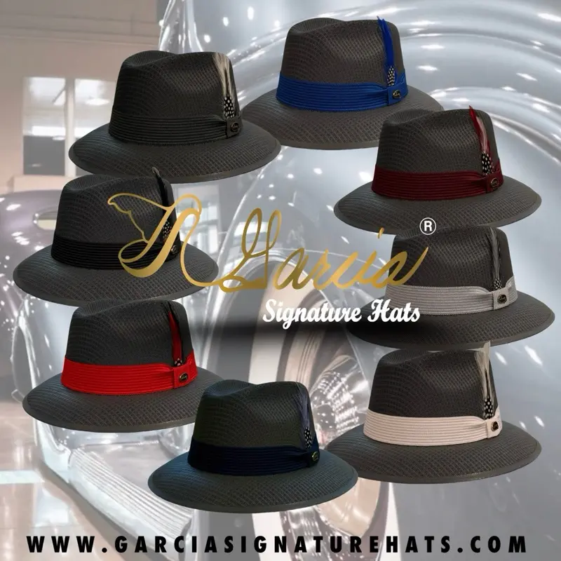 García Signature Classic Smoke Gray Viejo Fedora Hat for Men Women & Kids with Stylish Hat Band & Feathers