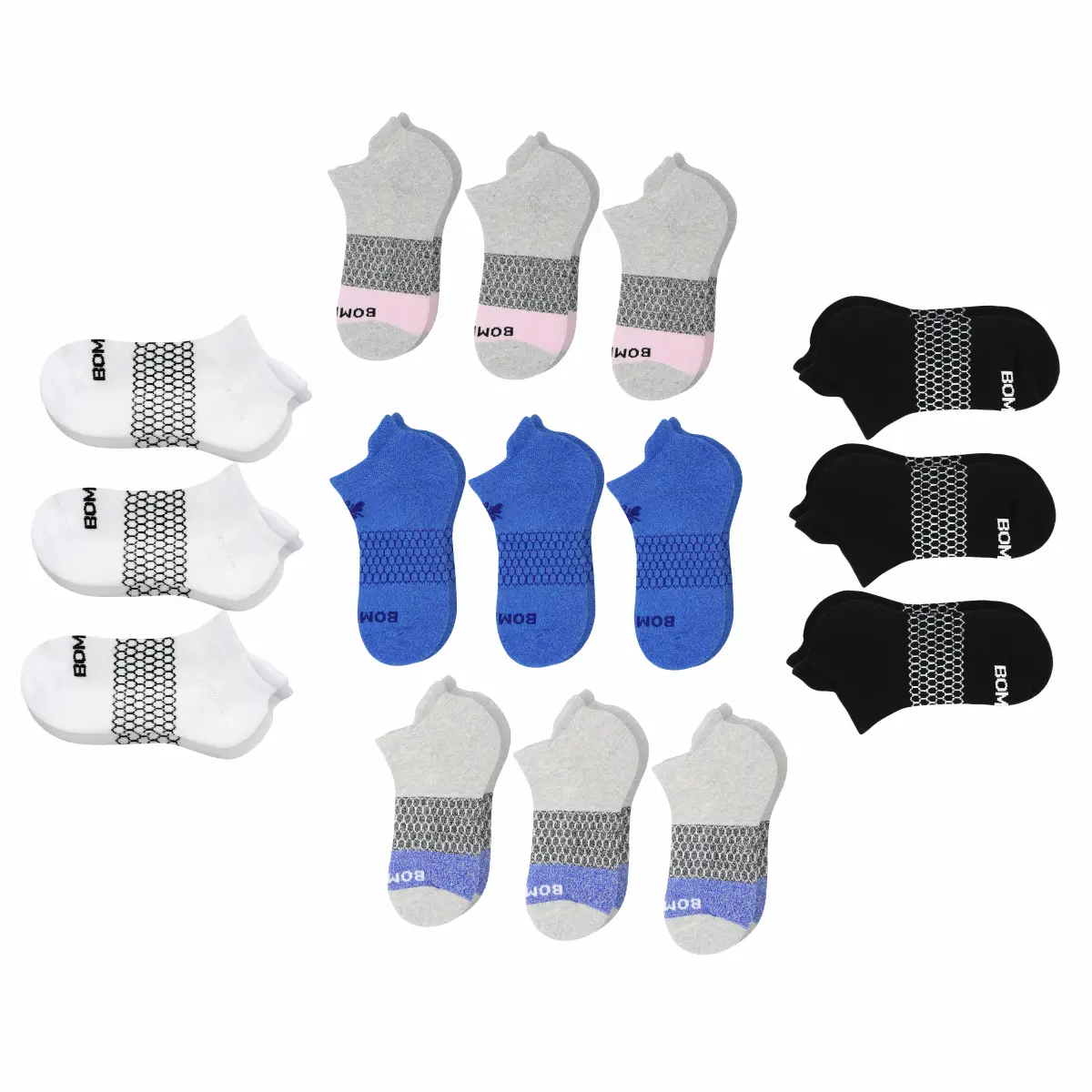 3 Pairs BB Ankle Socks for Women & Men Honeycomb Comfort Seamless Toe Breathable Cotton Compression Fit Color Block Unisex Running Socks Size S M L