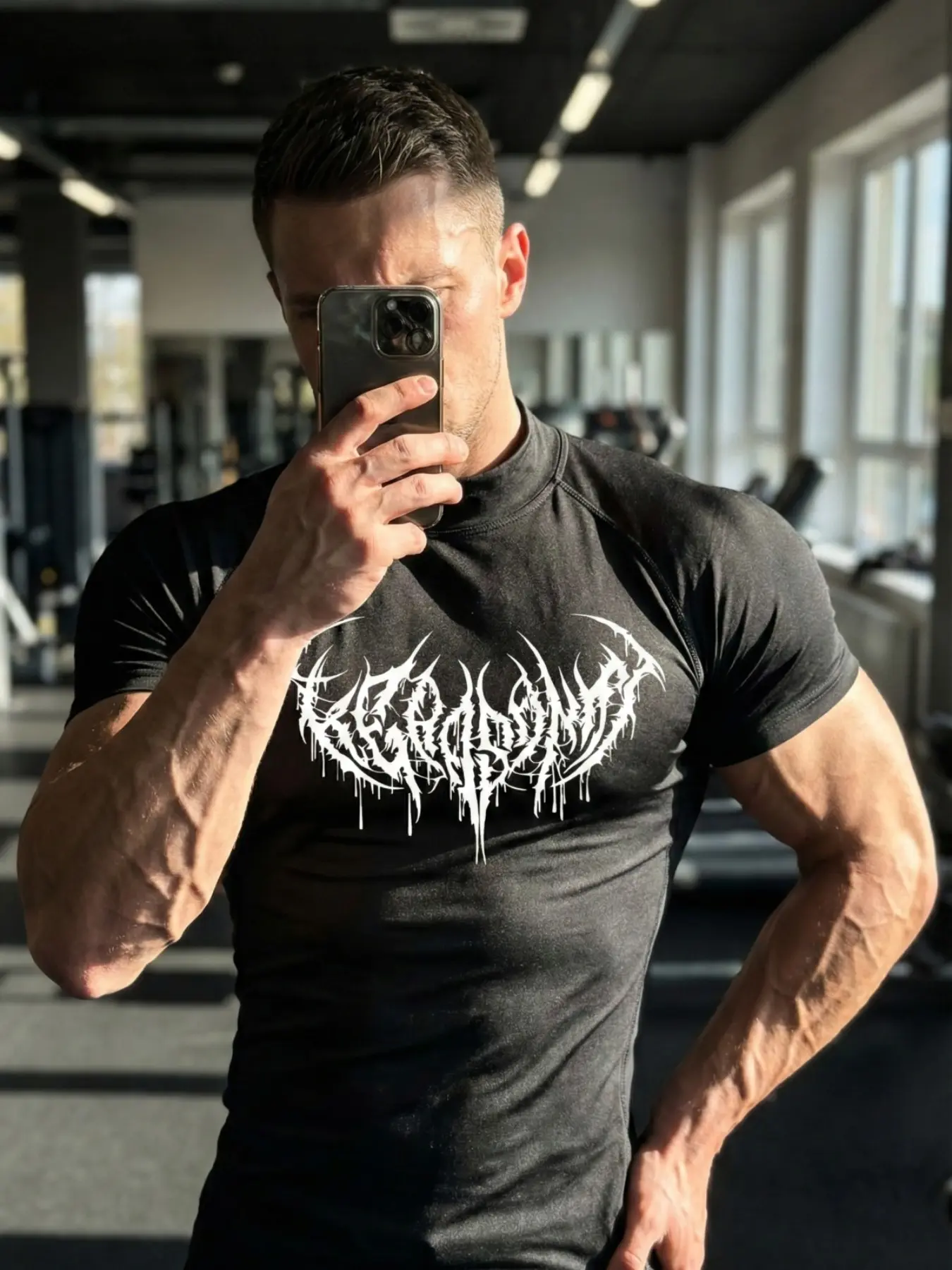 Men's Quick-Dry Compression T-Shirt, Fitness Apparel, Fitness Shirt, Fitness Sport Top, Mock Neck Short Sleeve, Cool Graphic Print, Performance Shirt, Moisture-Wicking, Breathable, Perfect for Gym, Running, Outdoor Training & Casual Wear