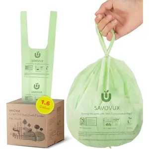 1.6 Gallon Compost Bags with Handles, Small Kitchen Food Scrap trash Bags for Countertop Compost Bin, 6L, 100 Count, BPI & OK Compostable Certified