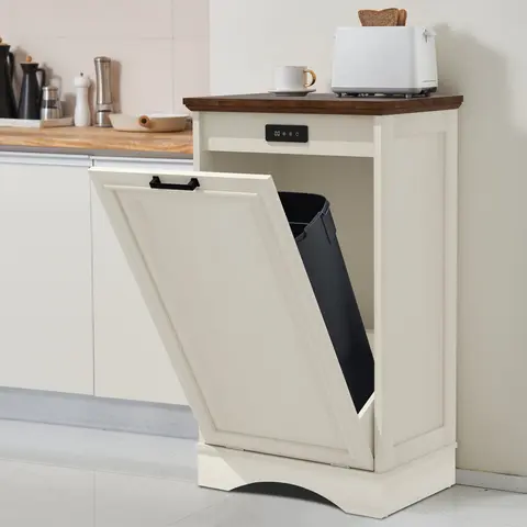 AHB Engineered Wood 13-Gallon Tilt-Out Trash Cabinet with Deodorizing Function - Tilt-Out Door, Under-Cabinet Pull-Out Trash Bins, 35 lb Capacity, CARB P2 Wood Panels, Kitchen Furniture for Odor Containment, #SohoChic