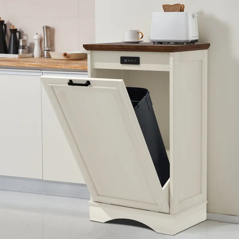 AHB Engineered Wood 13-Gallon Tilt-Out Trash Cabinet with Deodorizing Function - Tilt-Out Door, Under-Cabinet Pull-Out Trash Bins, 35 lb Capacity, CARB P2 Wood Panels, Kitchen Furniture for Odor Containment, #SohoChic