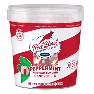 Red Bird Soft Peppermint Puffs Christmas Candy Individually Wrapped Tub Perfect for Stocking Stuffers 18 oz